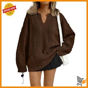 Oversized Cable Knit V-Neck Sweater Women's Fall Winter Pullover